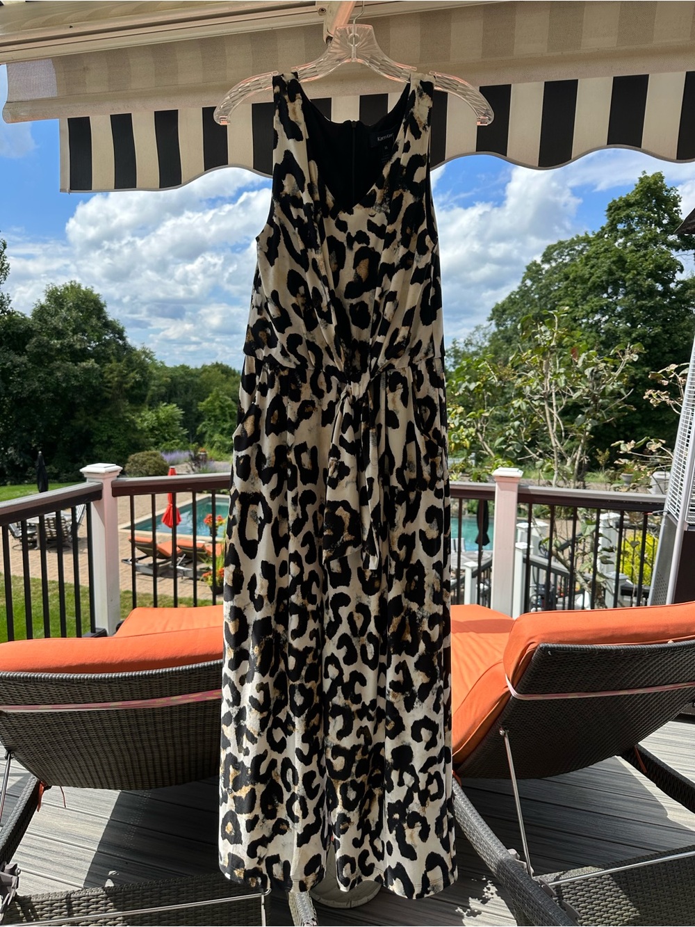 Karen Kane Black and Cream Leopard Print Maxi jumpsuit